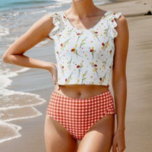 Cute floral bathing suit top.